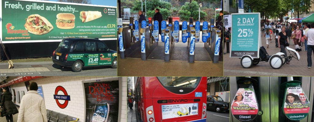 outdoor advertising advert posters trains busses billboards petrol stations barriers